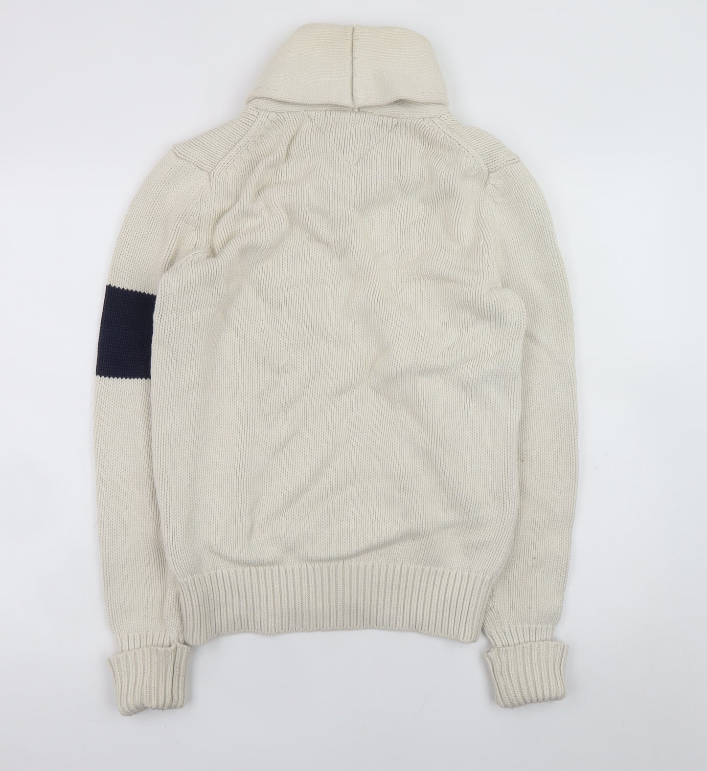 Tommy Hilfiger Men's Ivory Knit Pullover Jumper S Collared Logo Classic