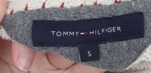 Tommy Hilfiger Men's Ivory Knit Pullover Jumper S Collared Logo Classic