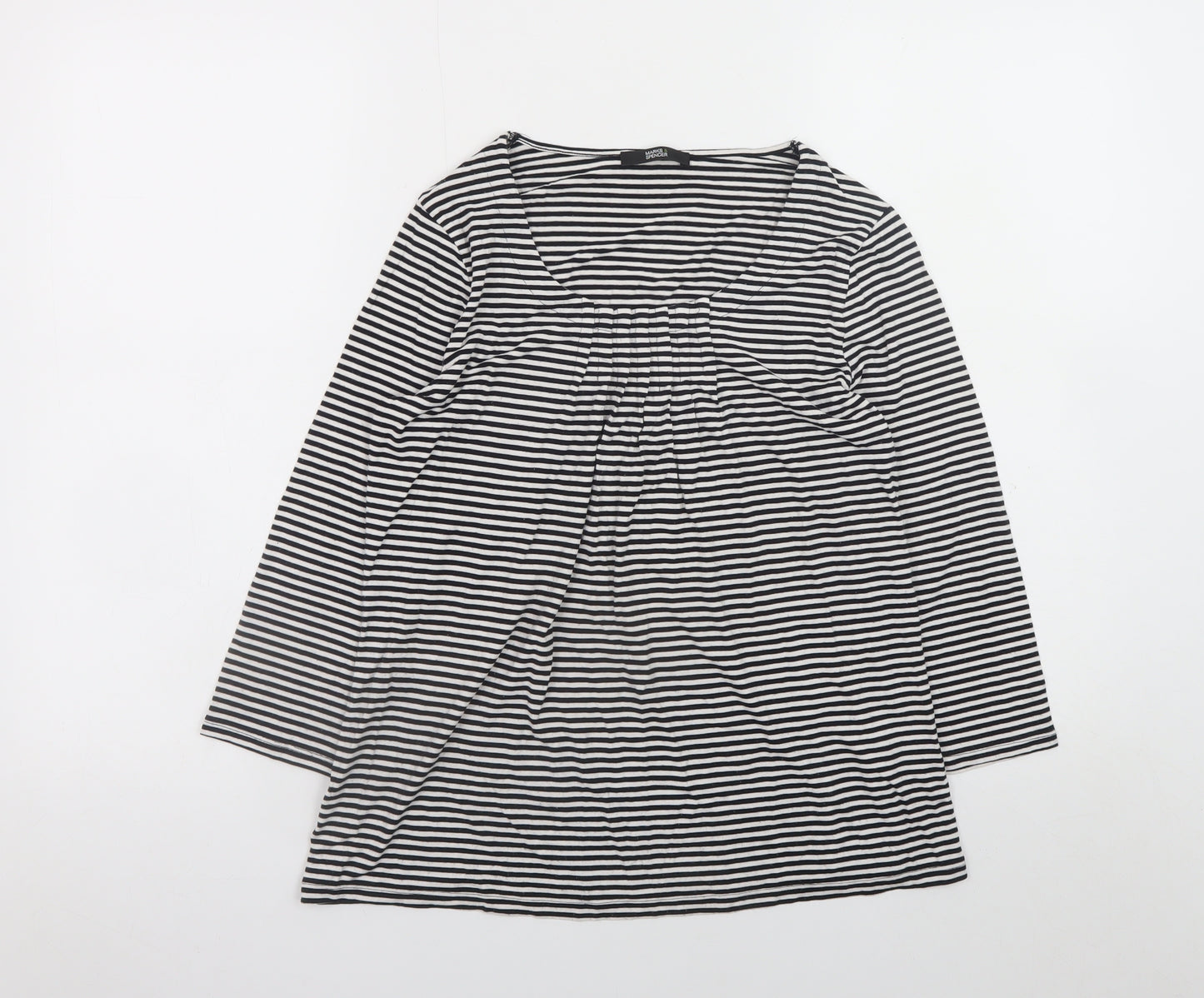 Marks and Spencer Women’s Black White Striped Long Sleeve Viscose Top UK 10