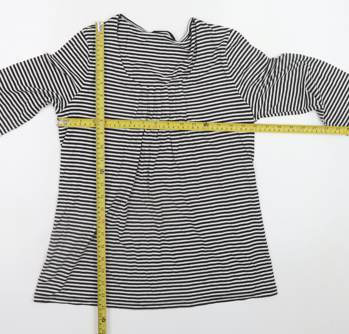 Marks and Spencer Women’s Black White Striped Long Sleeve Viscose Top UK 10