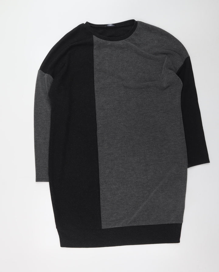 Roman Women’s Black Grey Colourblock Knit Shift Dress Size 14
