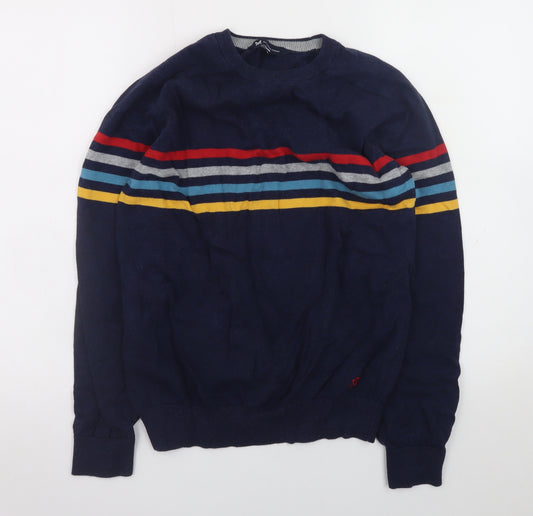 Crew Clothing Company Men's Blue Striped Cotton Jumper Size M