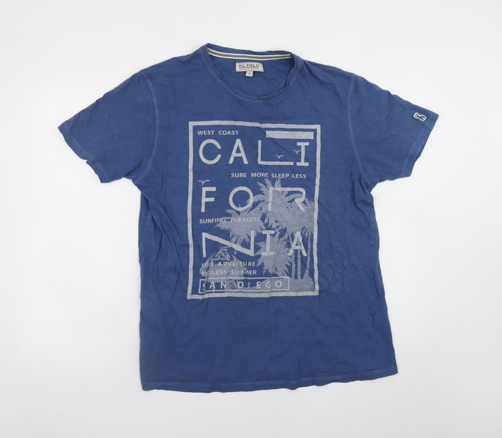 P.G. Field Men's Blue California Graphic Cotton T-Shirt Size L
