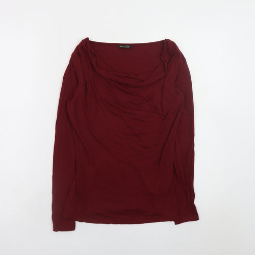 Massimo Dutti Women's Red Cowl Neck Long Sleeve Blouse XS