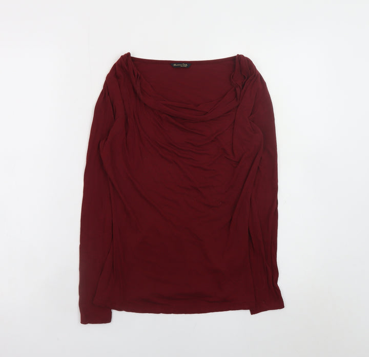Massimo Dutti Women's Red Cowl Neck Long Sleeve Blouse XS