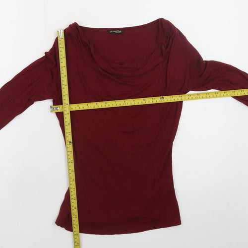 Massimo Dutti Women's Red Cowl Neck Long Sleeve Blouse XS