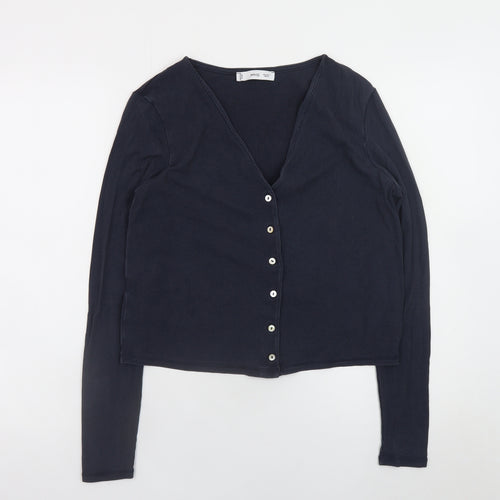 MNG Women's Blue Long Sleeve V-Neck Button-Up Top Size L