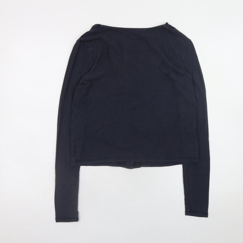 MNG Women's Blue Long Sleeve V-Neck Button-Up Top Size L