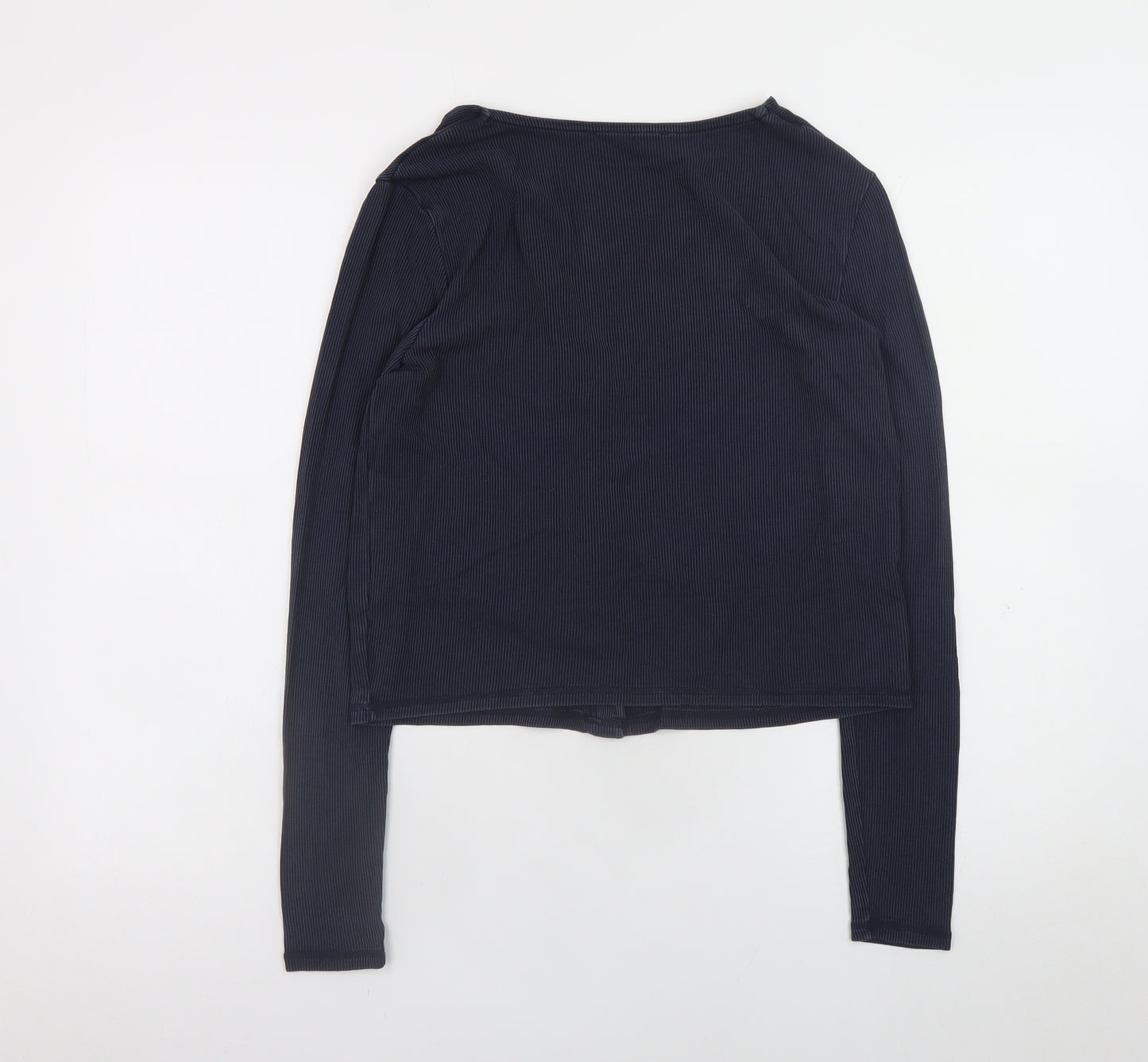 MNG Women's Blue Long Sleeve V-Neck Button-Up Top Size L