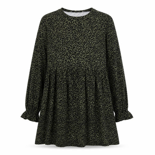 New Look Women’s Green Leopard Print Smock Dress Size 12 Long Sleeve