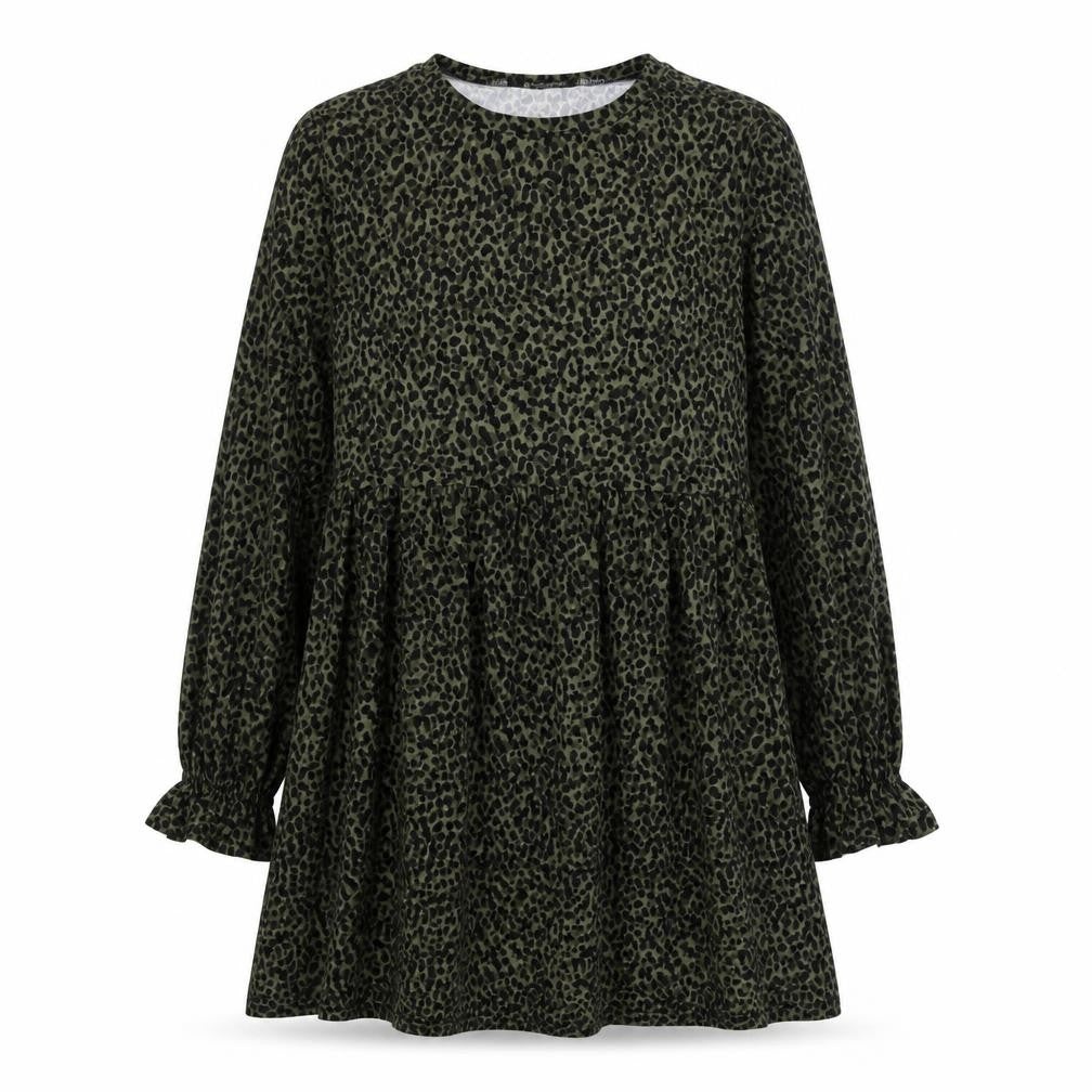 New Look Women’s Green Leopard Print Smock Dress Size 12 Long Sleeve
