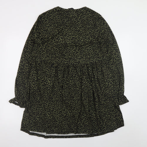 New Look Women’s Green Leopard Print Smock Dress Size 12 Long Sleeve