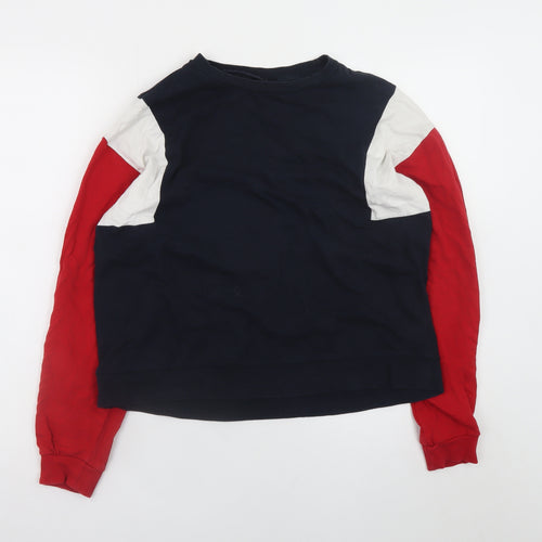 H&M Divided Womens Navy Red Colourblock Cotton Pullover Sweatshirt M