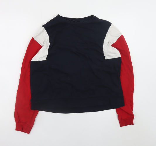 H&M Divided Womens Navy Red Colourblock Cotton Pullover Sweatshirt M