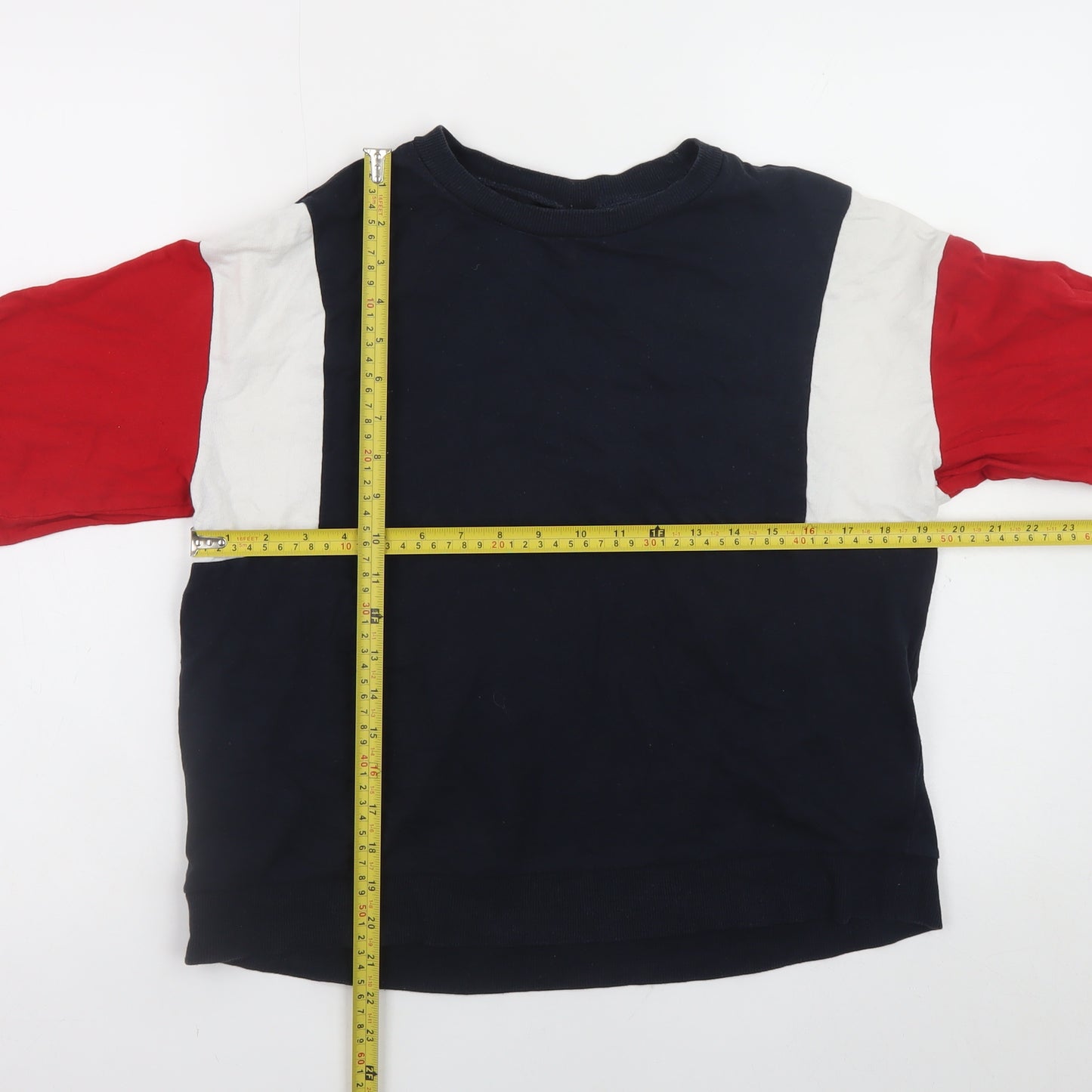 H&M Divided Womens Navy Red Colourblock Cotton Pullover Sweatshirt M