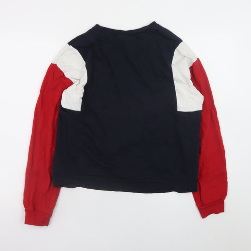 H&M Divided Womens Navy Red Colourblock Cotton Pullover Sweatshirt M