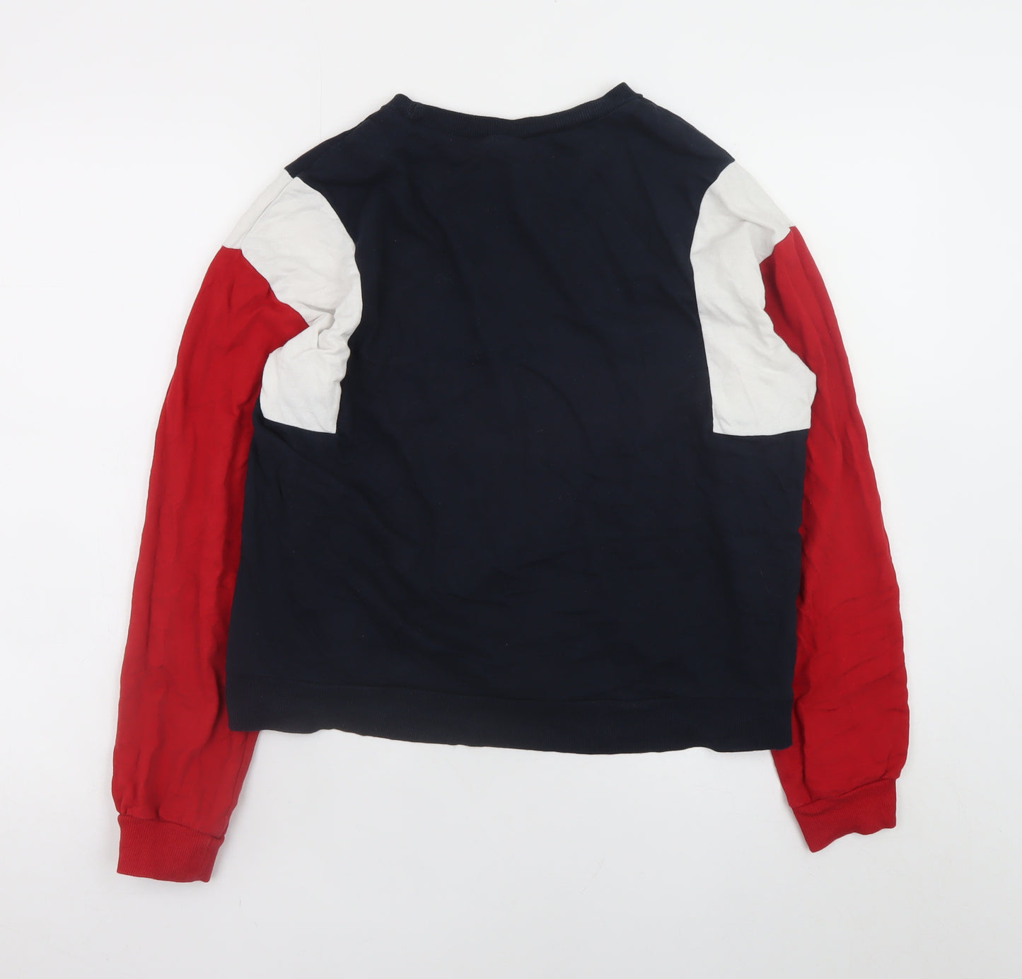 H&M Divided Womens Navy Red Colourblock Cotton Pullover Sweatshirt M
