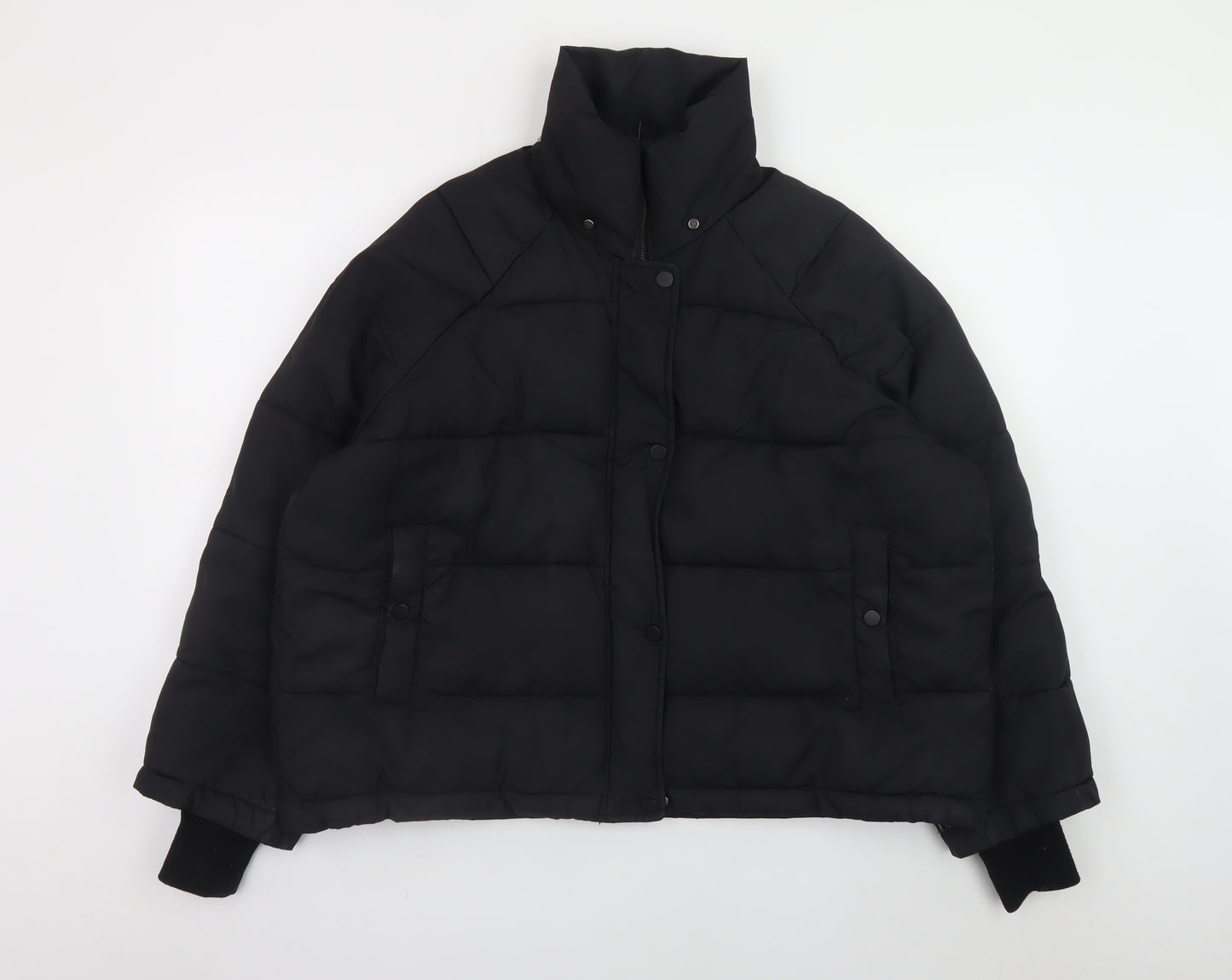 H&M Women Black Puffer Jacket S Quilted Short Winter Coat
