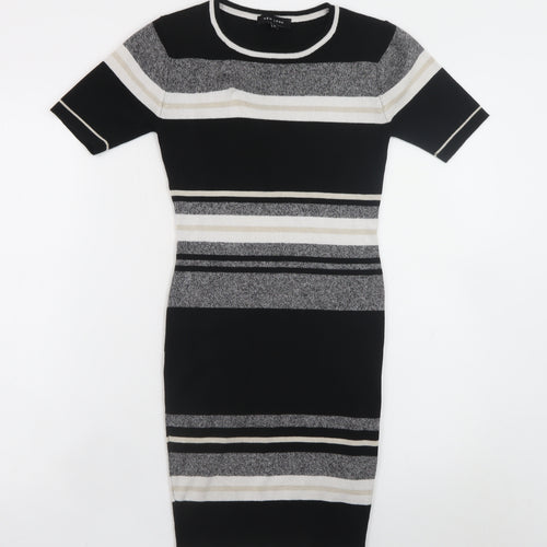 New Look Women's Black Striped Bodycon Knit Dress Size 6