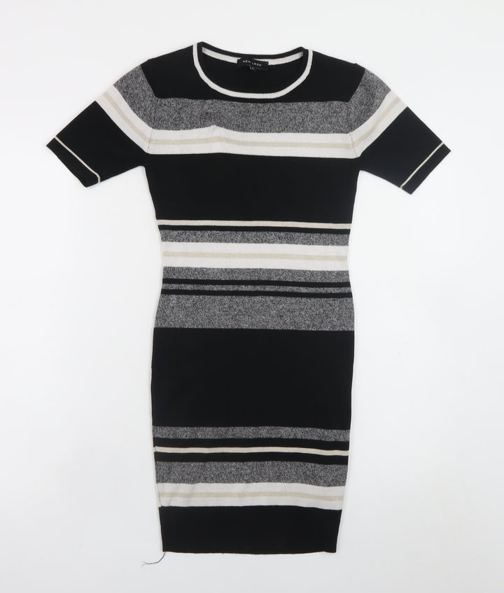 New Look Women's Black Striped Bodycon Knit Dress Size 6