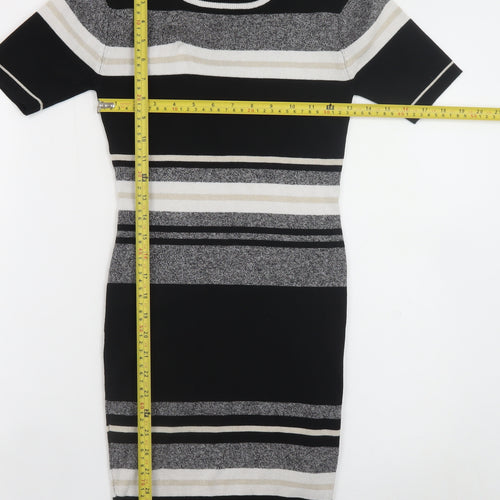 New Look Women's Black Striped Bodycon Knit Dress Size 6