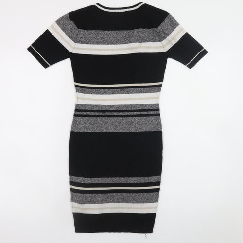 New Look Women's Black Striped Bodycon Knit Dress Size 6