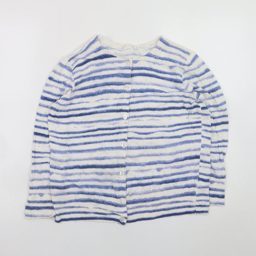 GAP Women’s Blue Striped Cotton Blend Crew Neck Cardigan M
