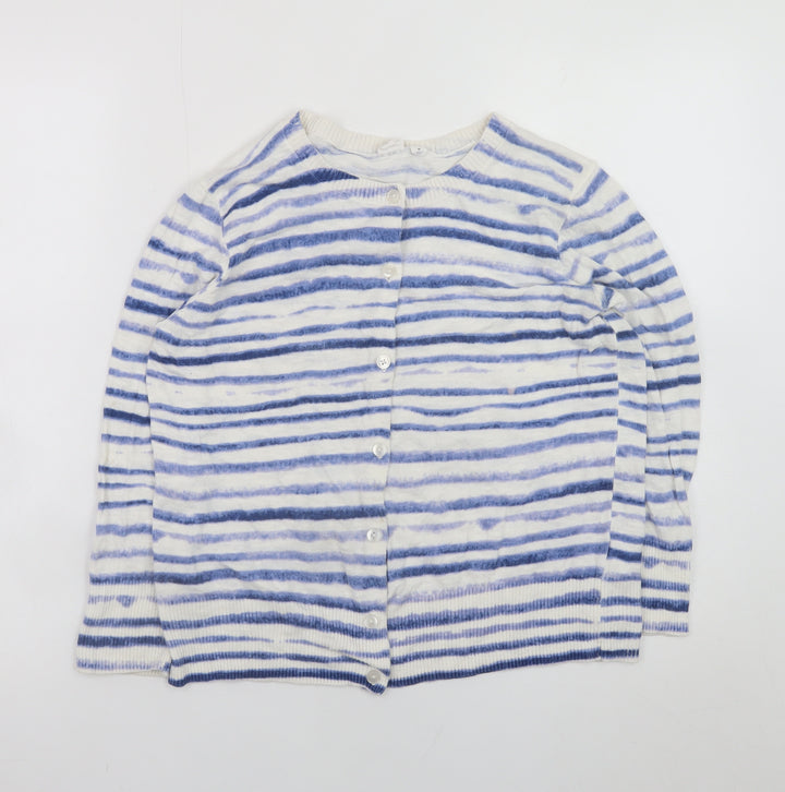 GAP Women’s Blue Striped Cotton Blend Crew Neck Cardigan M