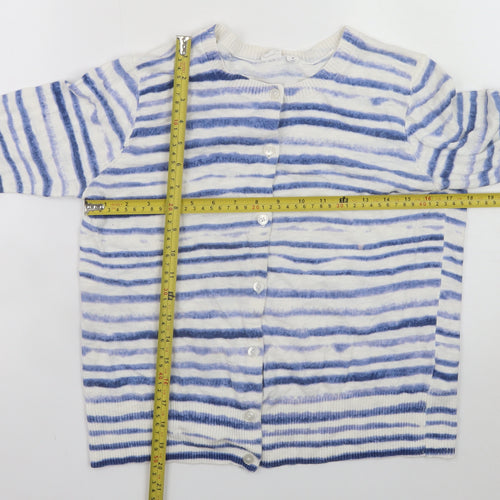 GAP Women’s Blue Striped Cotton Blend Crew Neck Cardigan M