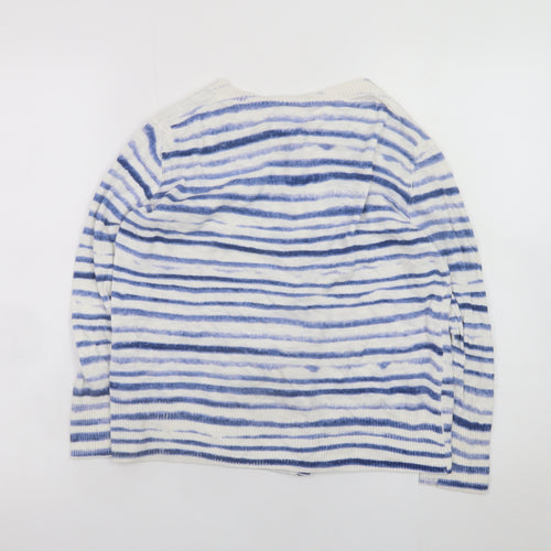 GAP Women’s Blue Striped Cotton Blend Crew Neck Cardigan M