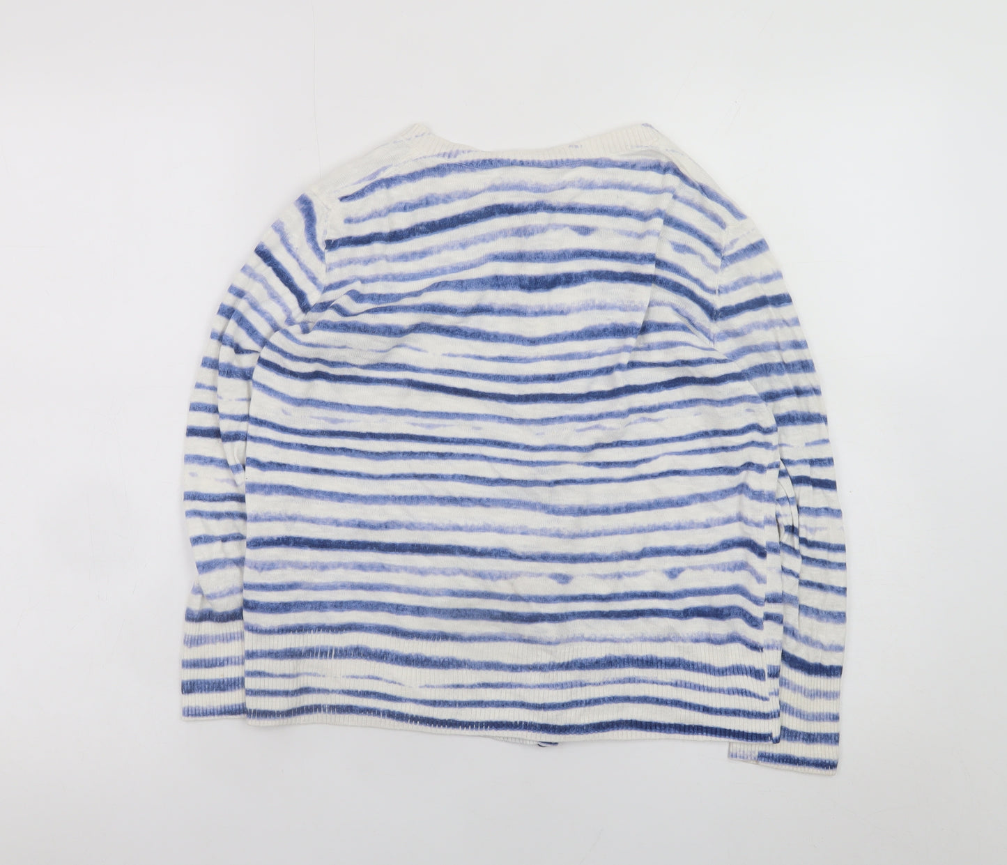 GAP Women’s Blue Striped Cotton Blend Crew Neck Cardigan M