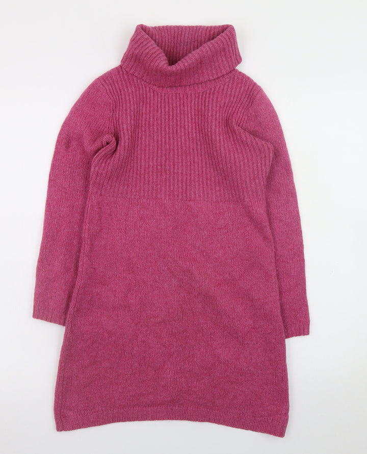 Boden Women Pink Wool Jumper Dress UK 12 Roll Neck Long Sleeve Knit