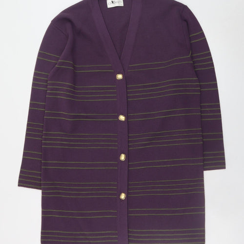 Chianti Women’s Purple Striped Cardigan M Merino Wool Blend