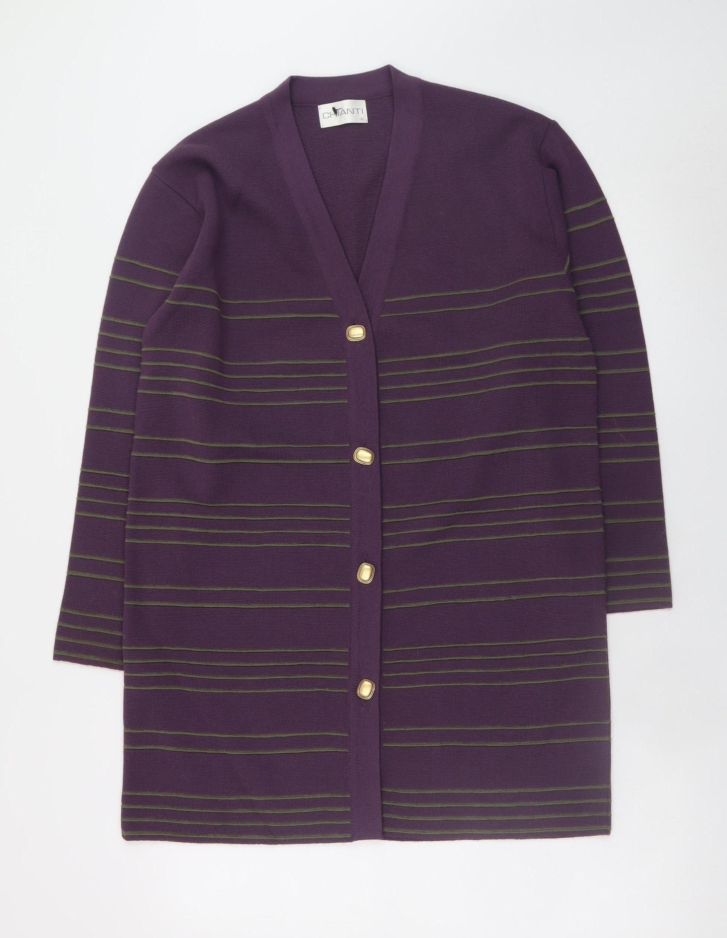 Chianti Women’s Purple Striped Cardigan M Merino Wool Blend