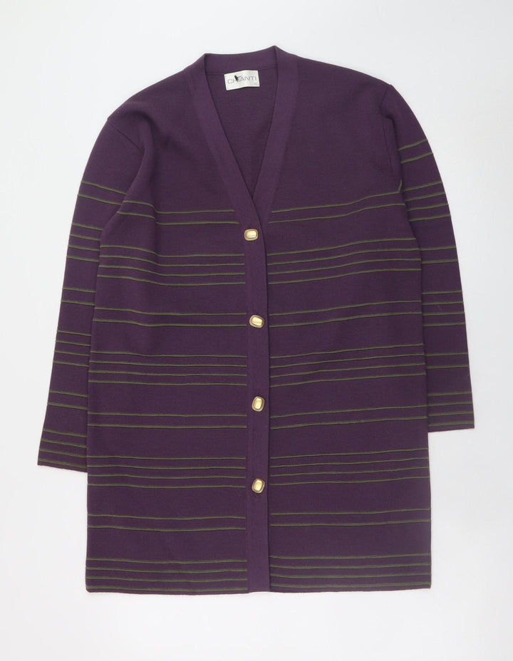 Chianti Women’s Purple Striped Cardigan M Merino Wool Blend