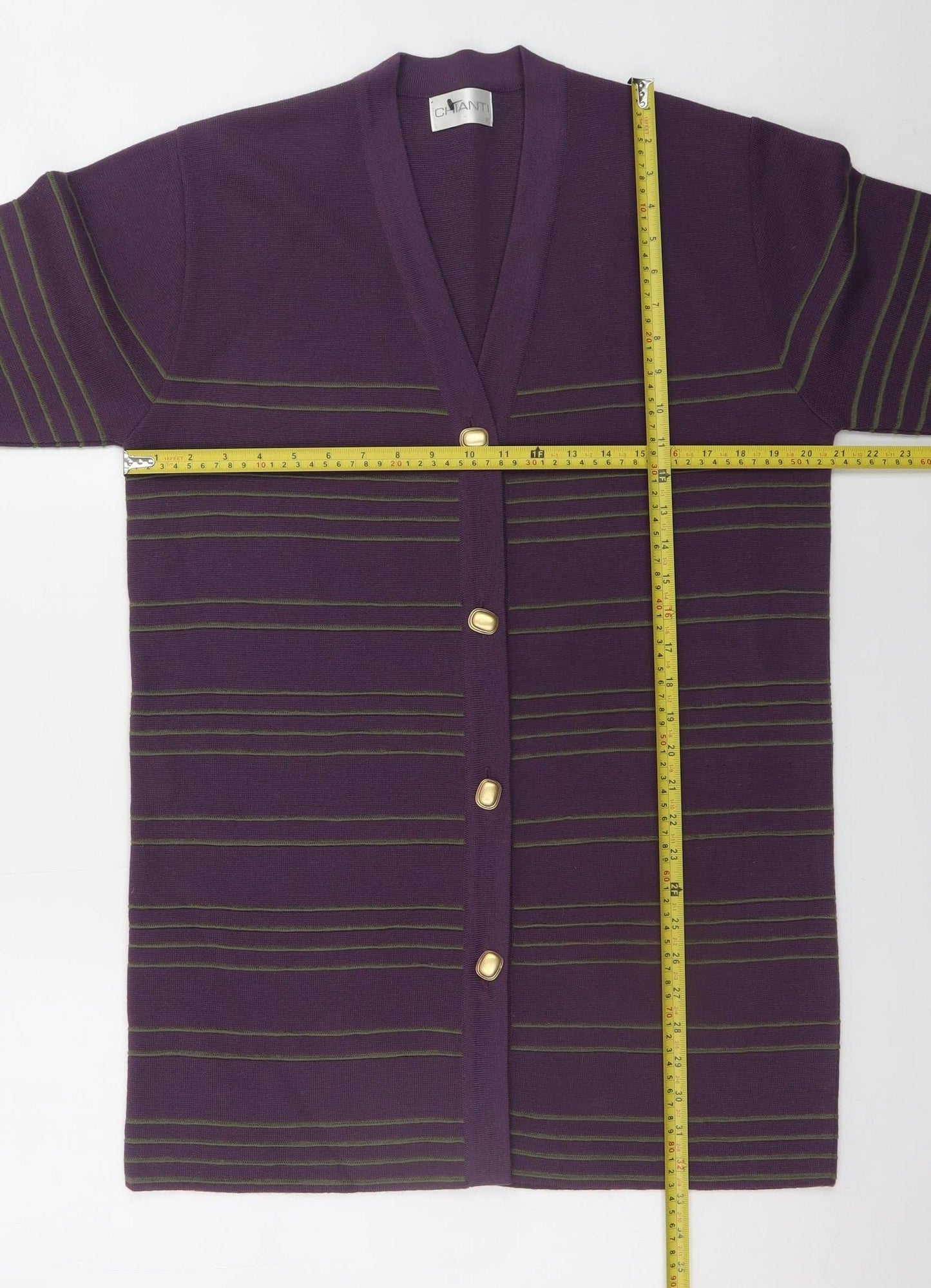 Chianti Women’s Purple Striped Cardigan M Merino Wool Blend