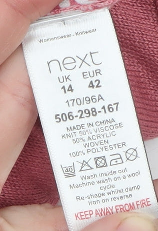 Next Womens Pink V-Neck Tunic Blouse Size 14 Relaxed Fit