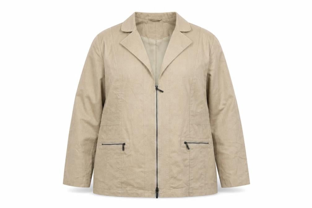 Front view of Création L Women's Beige Zip Jacket, size 20, Cotton Blend