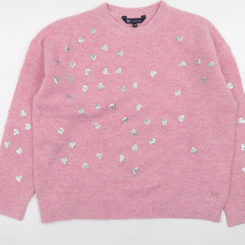 Crew Clothing Women Pink Sequin Heart Pullover Jumper Size 12
