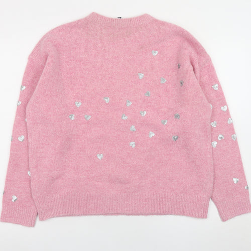 Crew Clothing Women Pink Sequin Heart Pullover Jumper Size 12