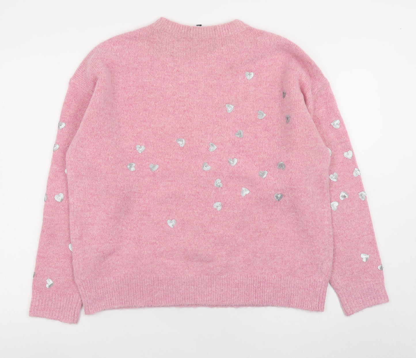 Crew Clothing Women Pink Sequin Heart Pullover Jumper Size 12