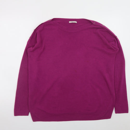 Tu Womens Purple Crew Neck Button Shoulder Jumper Size 16