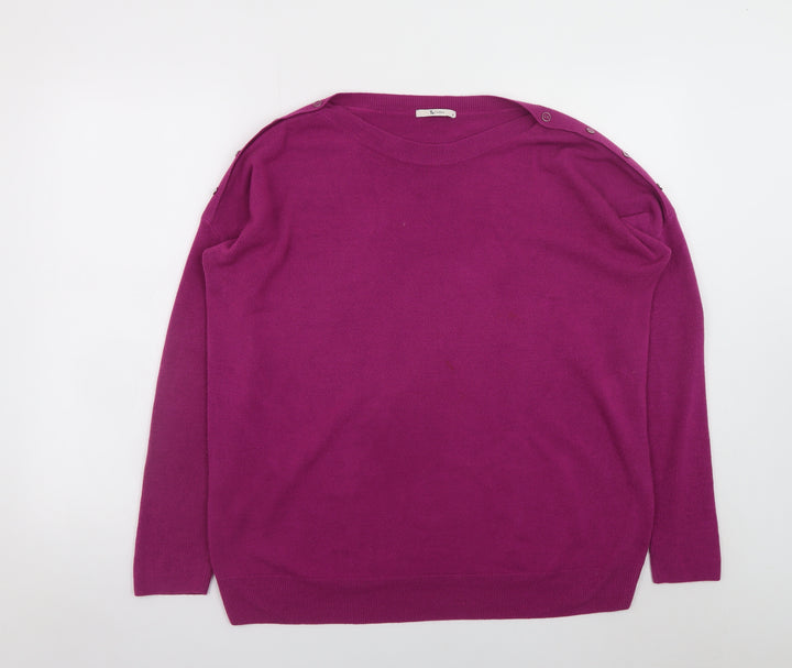 Tu Womens Purple Crew Neck Button Shoulder Jumper Size 16