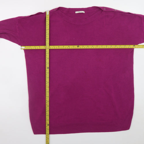 Tu Womens Purple Crew Neck Button Shoulder Jumper Size 16