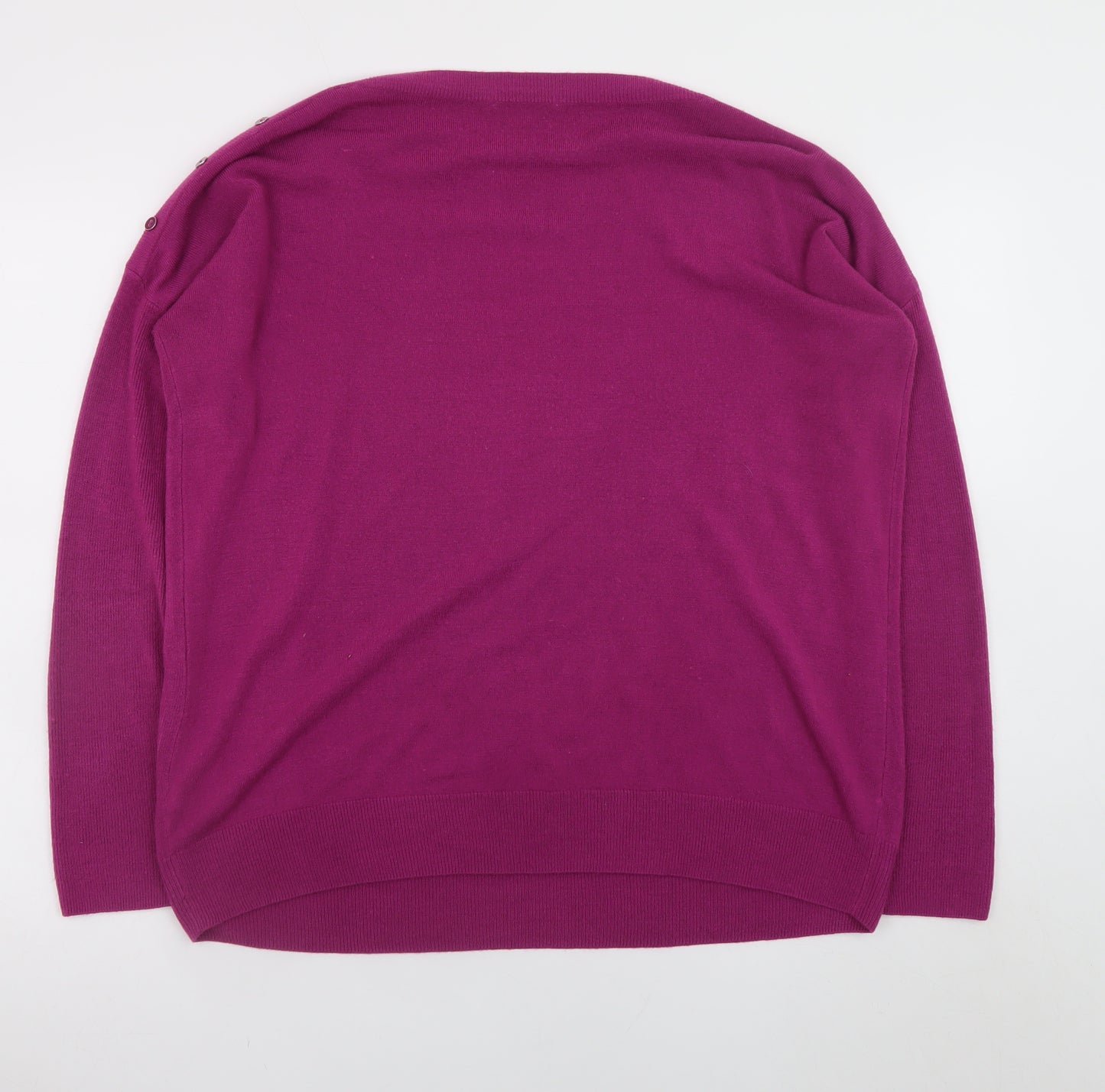 Tu Womens Purple Crew Neck Button Shoulder Jumper Size 16