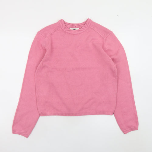 Marks and Spencer Women's Pink Cotton Crew Neck Jumper Size S