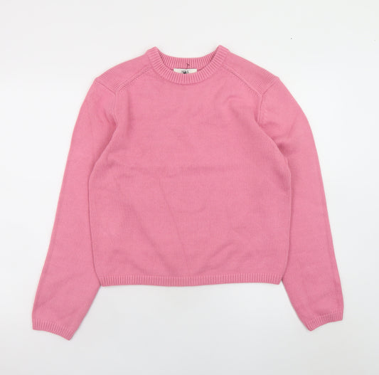 Marks and Spencer Women's Pink Cotton Crew Neck Jumper Size S