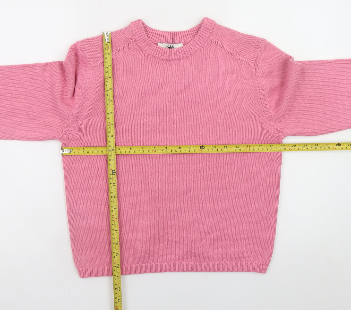 Marks and Spencer Women's Pink Cotton Crew Neck Jumper Size S