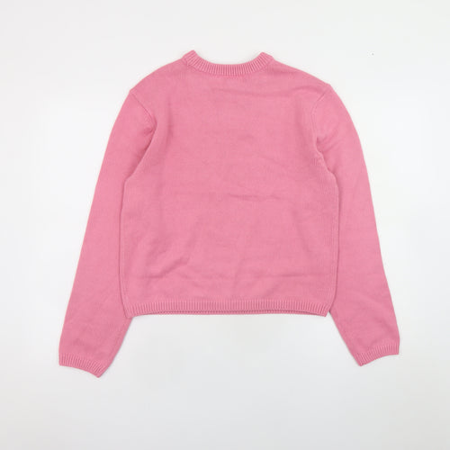 Marks and Spencer Women's Pink Cotton Crew Neck Jumper Size S