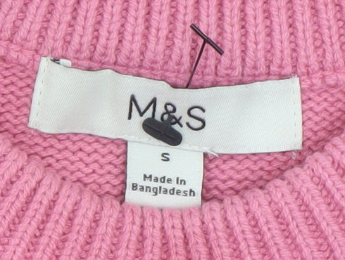 Marks and Spencer Women's Pink Cotton Crew Neck Jumper Size S